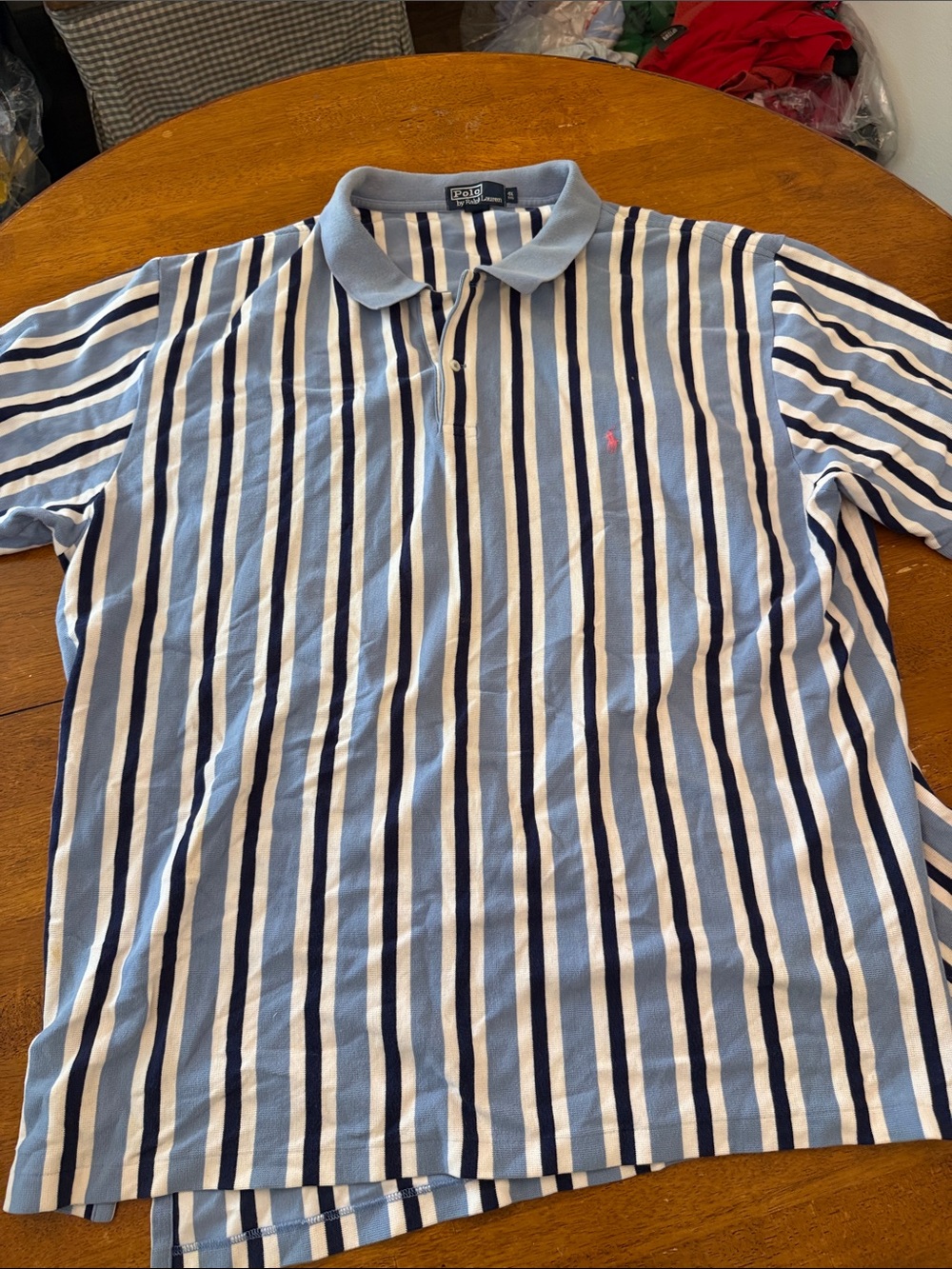 Polo by Ralph Lauren Light Blue, Navy & White Vertical Stripe Polo size xxxxl